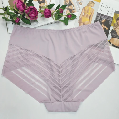 Majtki laserowo cięte z siateczką plus size wysoki stan Odette pudrowy 2