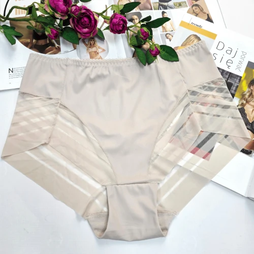 Majtki laserowo cięte z siateczką plus size wysoki stan Odette beżowy 1