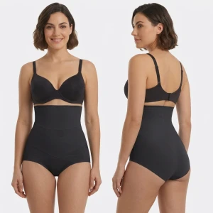 Majtki wyszczuplające brzuch bezszwowe wysoki stan plus size SARA no.3 czarny