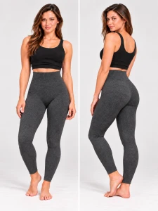 Legginsy kaszmirowe damskie ciepłe wygodne wysoki stan LUNA szary/melanż
