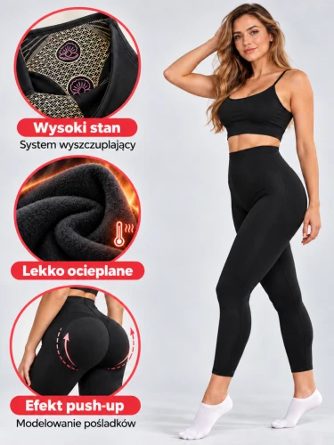 Legginsy wyszczuplające damskie ocieplane wysoki stan modelujące pośladki model VERA 3