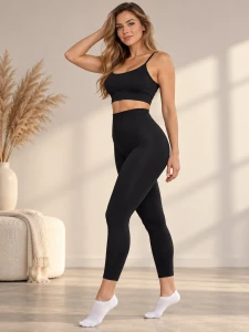 Legginsy wyszczuplające damskie ocieplane wysoki stan modelujące pośladki model VERA czarny