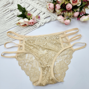 Brazyliany koronkowe wysoki stan z paseczkami Bella cielisty