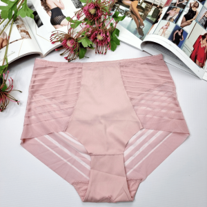 Majtki laserowo cięte z siateczką wysoki stan  Odette pudrowy róż